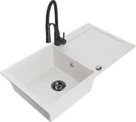 Zlewozmywaki z baterią - Mexen Leo zlewozmywak granitowy 1-komorowy z ociekaczem i baterią kuchenną Aster, biały - 6501-20-73450-70-B - miniaturka - grafika 1