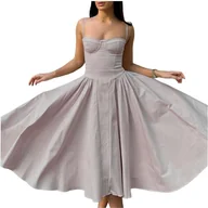 Sukienki - Jinsha Damska Sukienka Vintage Midi Letnia Bez Rękawów Szara M - miniaturka - grafika 1