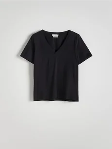 Reserved - T-shirt z dekoltem V - czarny - Koszulki i topy damskie - miniaturka - grafika 1
