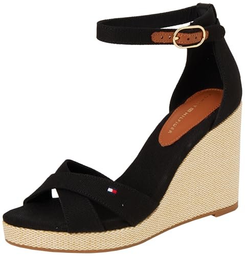 TOMMY HILFIGER Espadryle damskie FLAGA HIGH WEDGE ESPAD CRISSCROSS Espadryle, CZARNE (czarny), 36 UK, Czarny, 39 EU