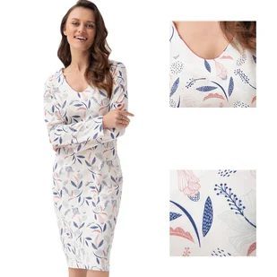 Koszula damska LUNA kod 275 kremowa rysowane kwiaty  3XL - Bielizna nocna - miniaturka - grafika 1
