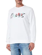 Bluzy męskie - BOSS Męska bluza Welogocrew, biała 100, L - miniaturka - grafika 1