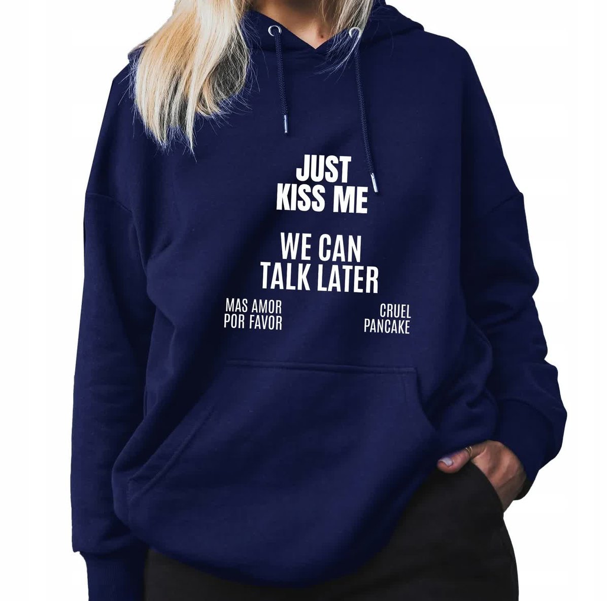 Granatowa Bluza Damska Z Kapturem JUST KISS ME Piękna Stylowa Wz Rozmiar L