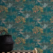 Tapety - Tapeta kwiatowy wzór petrol blue - 53 cm x 10.05 m - LIVINGWALLS - miniaturka - grafika 1