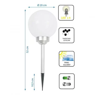 Zestaw 6 Ogrodowych Lampa Solarnych Kula Mleczna śr. 20cm 4 LED - Lampy ogrodowe - miniaturka - grafika 6