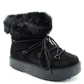Śniegowce damskie - NEWS 24BT26-7406 Śniegowce damskie ocieplane na platformie z kożuchem czarne - miniaturka - grafika 1