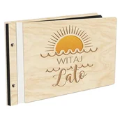 Albumy fotograficzne - Album Na Zdjęcia Z Pierwszą Stroną W Kolorze W Drewnianej Oprawie Z Czarnymi Kartami Z Grawerem Witaj Lato Słońce Plaża - miniaturka - grafika 1