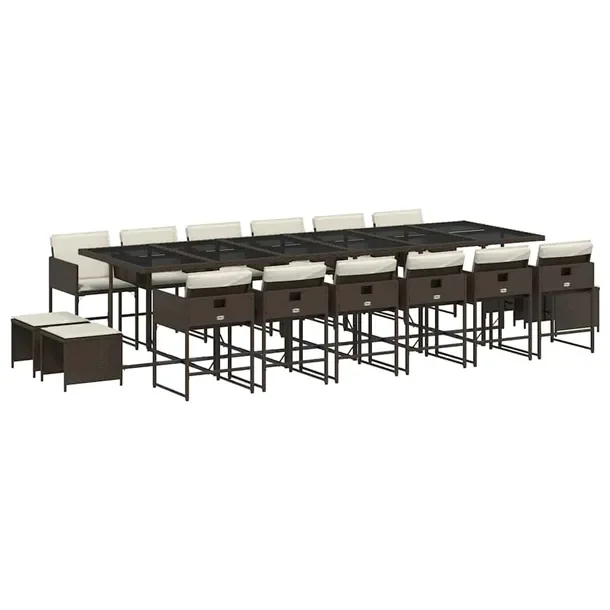 Zestaw mebli ogrodowych 330x106x73 cm brązowy z kremowymi poduszkami