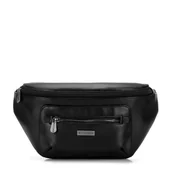 Nerki - Męska torebka nerka z ekoskóry z błyszczącym suwakiem z przodu czarna - miniaturka - grafika 1