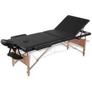 Stoły i łóżka do masażu - vidaXL vidaXL Czarny składany stół do masażu 3 strefy z drewnianą ramą - miniaturka - grafika 1