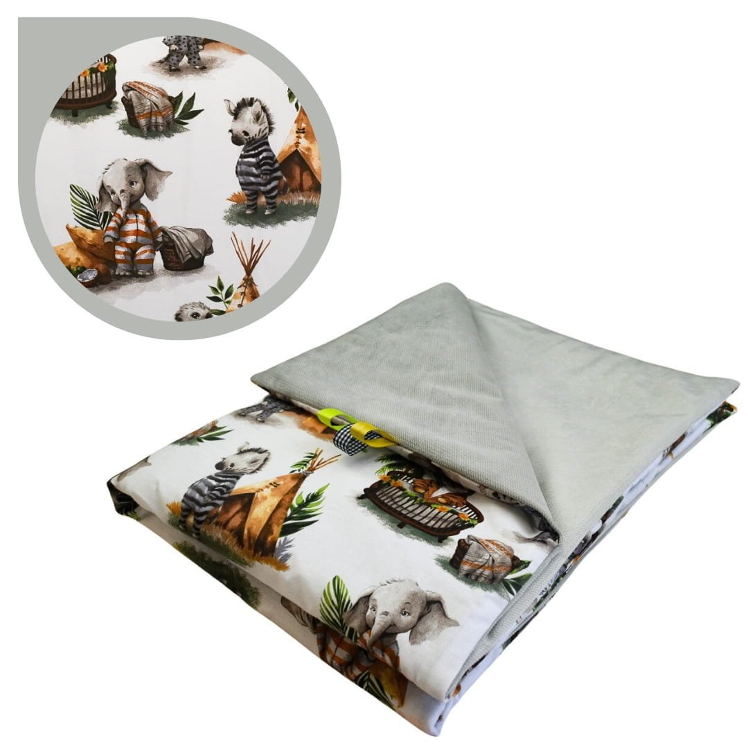 Kocyk Dziecięcy 75x100 Letni Zwierzaki Tipa/Szary Bawełna/Velvet Polski Producent