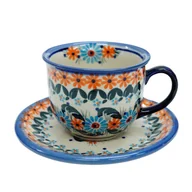 Filiżanki - Ceramiczna filiżanka ze spodkiem Ceramika Bolesławiec - miniaturka - grafika 1