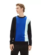 Swetry męskie - TOM TAILOR Denim sweter męski, 34215 - Black Blue Vertical Block, XS - miniaturka - grafika 1