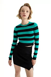 Swetry damskie - DeFacto Sweter normalny krój dla kobiet - sweter z golfem na topy damski (zielony, XL), zielony, XL - grafika 1