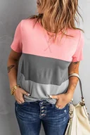 Bluzki damskie - Trzykolorowy damski t-shirt - Różowy - miniaturka - grafika 1