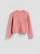 Swetry damskie - Reserved - Sweter z warkoczowym splotem - różowy - miniaturka - grafika 1