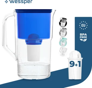 Dzbanek filtrujący wodę Wessper 2,5 l kompatybilny z Brita Classic, system filtracji wody redukujący kamień, chlor + 10x filtr wody niebieski - Dzbanki i imbryki - miniaturka - grafika 1