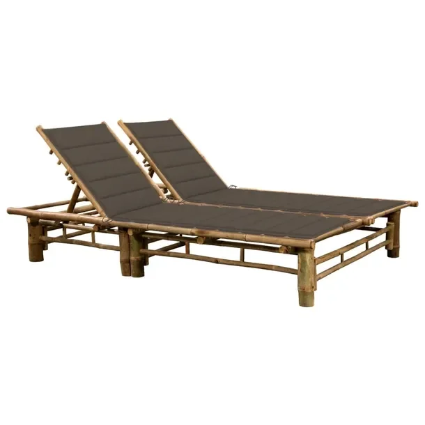 Leżak ogrodowy bambusowy 2-osobowy, 200x130x(24-87)cm, kolor taupe
