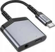 Adaptery i przejściówki - Adapter USB Hoco HOCO adapter AUX 2w1 Typ C do Typ C / Jack 3,5 mm 27W LS39 szary - miniaturka - grafika 1
