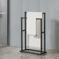 Ręczniki - Wieszak na ręczniki Omalo 78 x 48 x 24 cm z 2 drążkami meble łazienkowe wolnostojący czarny - miniaturka - grafika 1