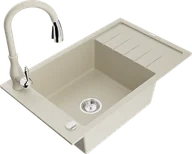 Zlewozmywaki z baterią - Mexen Elias zlewozmywak granitowy 1-komorowy z ociekaczem i baterią kuchenną Savita, beżowy - 6511-69-672601-69 - miniaturka - grafika 1