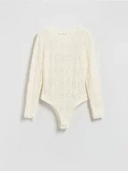 Body - Reserved - Koronkowe body z długimi rękawami - złamana biel - miniaturka - grafika 1