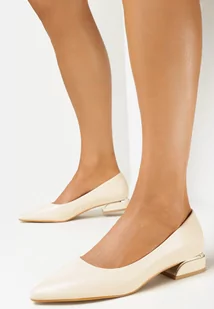 Różowe Czółenka na Niskim Obcasie z Metaliczną Wstawką i Noskiem w Szpic Tinariva - Czółenka - miniaturka - grafika 1