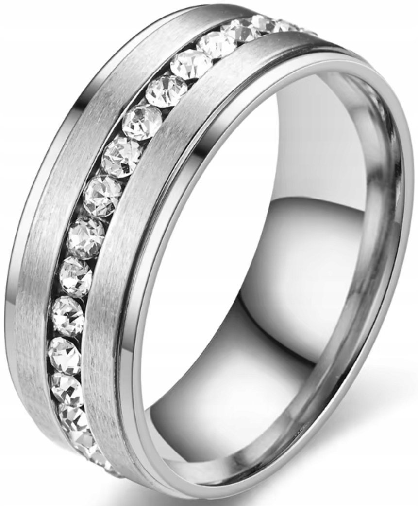 Elegancki Srebrny Pierścionek z Brylantami Sygnet Pierścień Stal Szlachetna