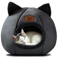 Legowiska dla kotów - Domek dla kota, budka, legowisko pluszowe z uszkami DAISY czarny - miniaturka - grafika 1