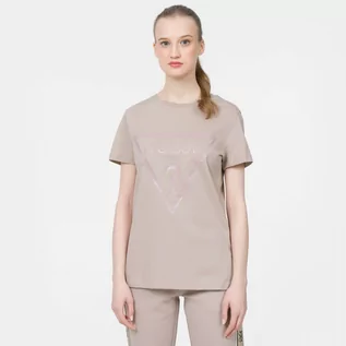 Koszulki sportowe damskie - Damski t-shirt z nadrukiem GUESS ADELE SS CN TEE - brązowy - grafika 1
