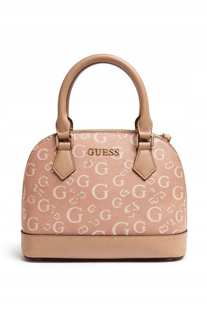 GUESS KLASYCZNA TOREBKA LOGOWANA BEŻOWA Z NÓŻKAMI OCHRONNYMI 20x11x25 GŁA
