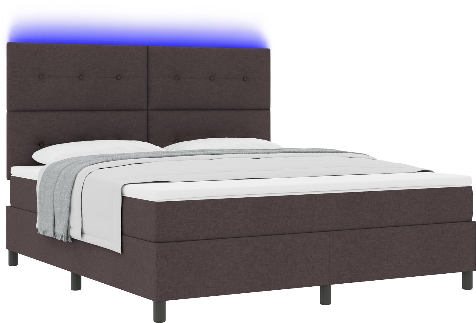 vidaXL Łóżko sprężynowe z materacem i LED w ciemno brązowym, 180 x 200 cm, tkanina