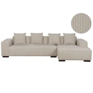 Narożniki - BELIANI Narożnik lewostronny beżowy sztruksowy 4-osobowy sofa narożna z dodatkowymi poduszkami nowoczesny design - miniaturka - grafika 1