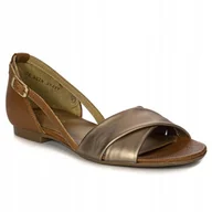 Sandały damskie - MaciejkaSandały damskie skórzane 04614-29 rudy+ciemne złoto płaskie r.40 - miniaturka - grafika 1