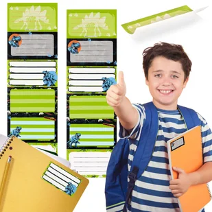 DINOZAURY Naklejki NA ZESZYT, Szkolne naklejki imienne na podręczniki, SAMOPRZYLEPNE nalepki ZESTAW 12 NAKLEJEK x2 - Szkolne artykuły papiernicze - miniaturka - grafika 1