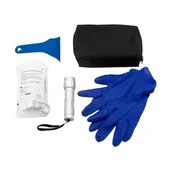 Latarki - Kompaktowy zestaw bezpieczeństwa: czarna kopertówka, pierwsza pomoc, skrobak, rękawiczki, latarka LED - przygotowana na każdą sytuację awaryjną, praktyczna i bezpieczna - miniaturka - grafika 1