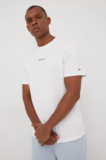 Koszulki męskie - Tommy Jeans t-shirt bawełniany kolor biały z aplikacją - grafika 1