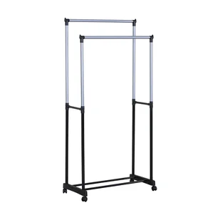 Wieszak na ubrania Smukee 74,5 x 39 x 157 cm, z 2 drążkami, czarny, srebrny - Wieszaki i stojaki - miniaturka - grafika 1