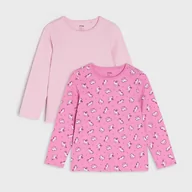 Koszulki dla dziewczynek - Sinsay - Koszulki 2 pack - Różowy - miniaturka - grafika 1