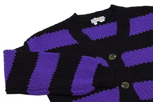 Swetry damskie - Libbi Damski kardigan w paski z długim rękawem z dekoltem w serek akryl czarny liliowy rozmiar XS/S, czarny lilia, XS - grafika 1