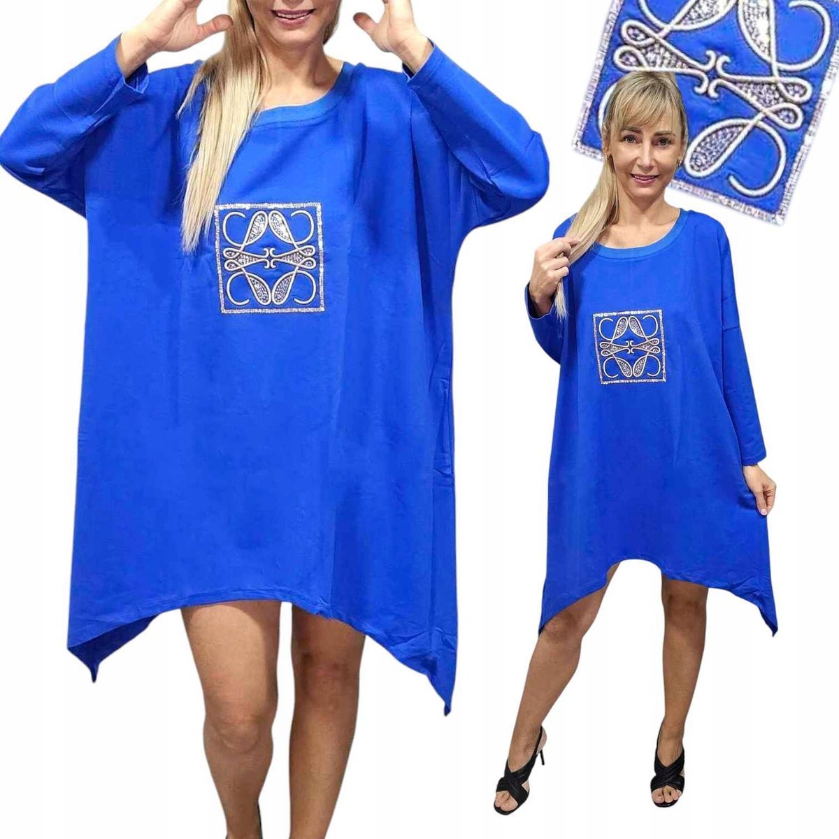 Sukienka tunika złoto ornament luźna bawełna haft chaber 50 52 5xl 6xl