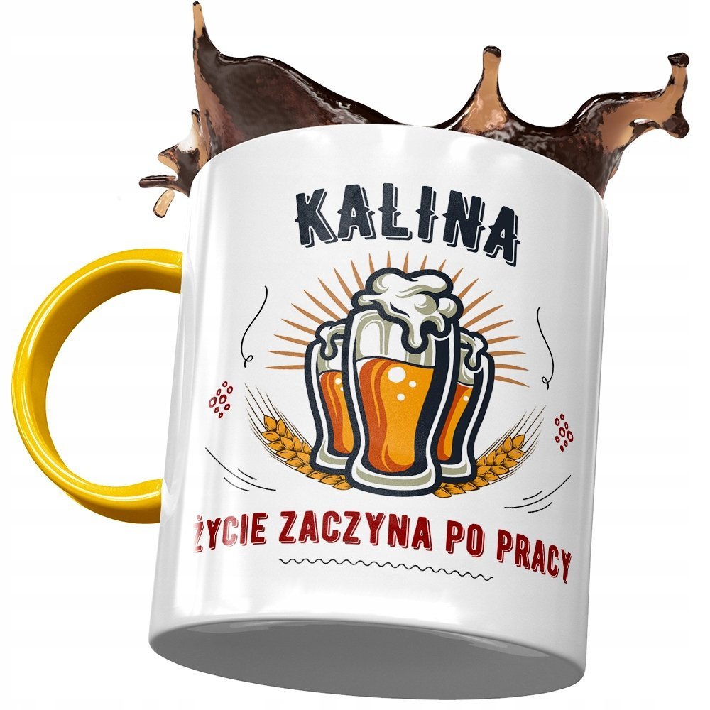 Kubek Żółty Dla Kaliny Żony Przyjaciółki z Nadrukiem ze Zdjęciem + Opakowanie na prezent (wzór 03)