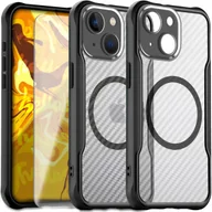 Etui i futerały do telefonów - Etui Pancerne do Apple iPhone 15 Do Magsafe, Karbon, Czarne Szkło 9H - miniaturka - grafika 1