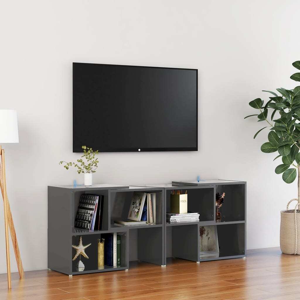 Szafka pod TV szary wysoki połysk 104x30x52cm materiał drewnopochodny