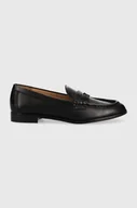 Półbuty damskie - Lauren Ralph Lauren mokasyny skórzane BURNISHED CALF damskie kolor czarny na płaskim obcasie - miniaturka - grafika 1
