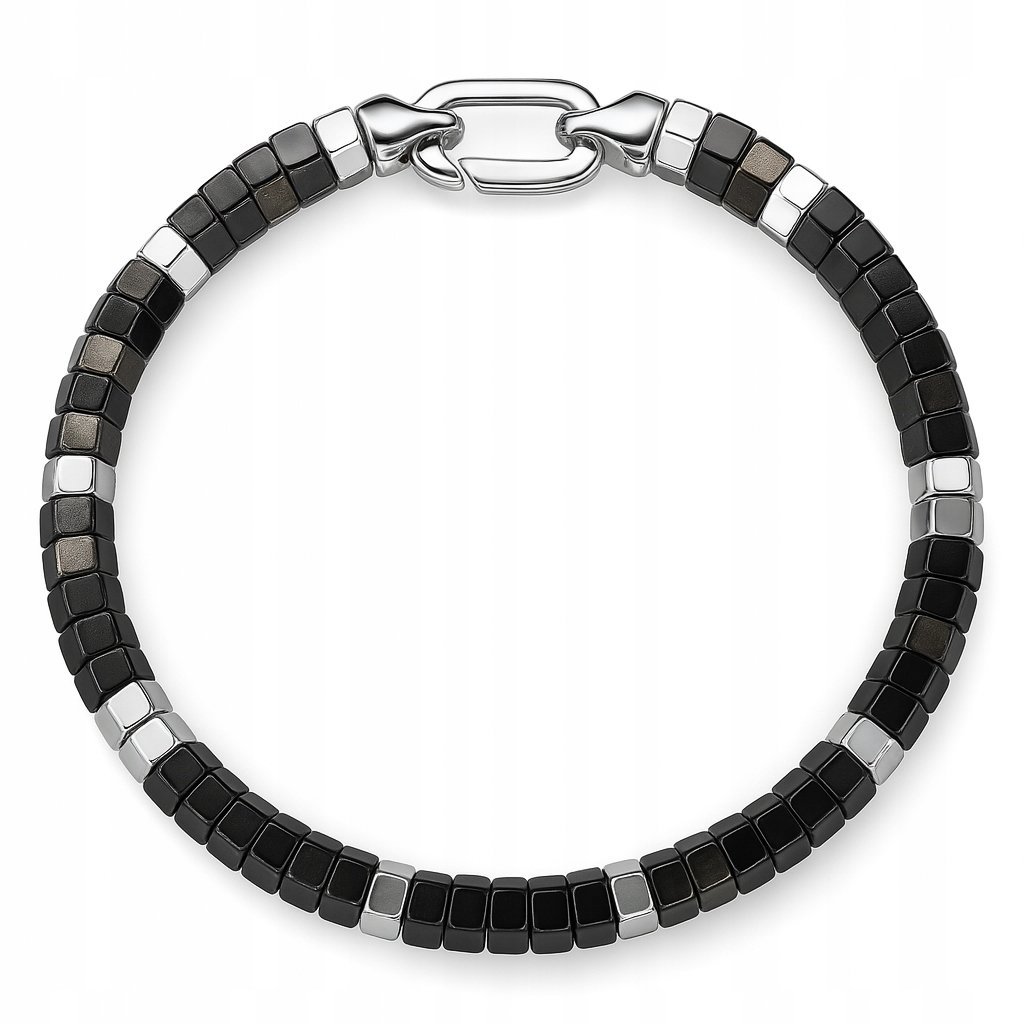 CZARNA BRANSOLETA MĘSKA NAKRĘTKI STAL CHIRURGICZNA SZLACHETNA 316L