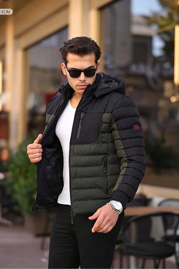 PIKOWANA KURTKA MĘSKA Z KAPTUREM W STYLU SPORTOWYM XXL 5IA
