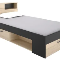 Meble do sypialni - Łóżko z zagłówkiem, ze skrzynią i szufladą - 90x190 cm - Kolor: naturalny i antracyt - LEANDRE - miniaturka - grafika 1