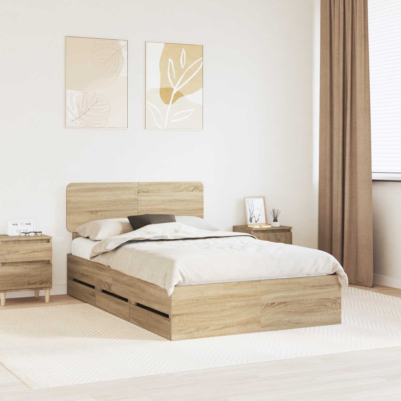 vidaXL Ramka łóżka Dąb Sonoma 120 x 200 cm Drewno inżynieryjne