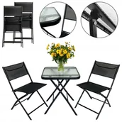 Meble ogrodowe - ZESTAW MEBLI NA BALKON OGRÓD TARAS STÓŁ KOMPLET TASOS 6060 L 2OS. CZARNY - miniaturka - grafika 1